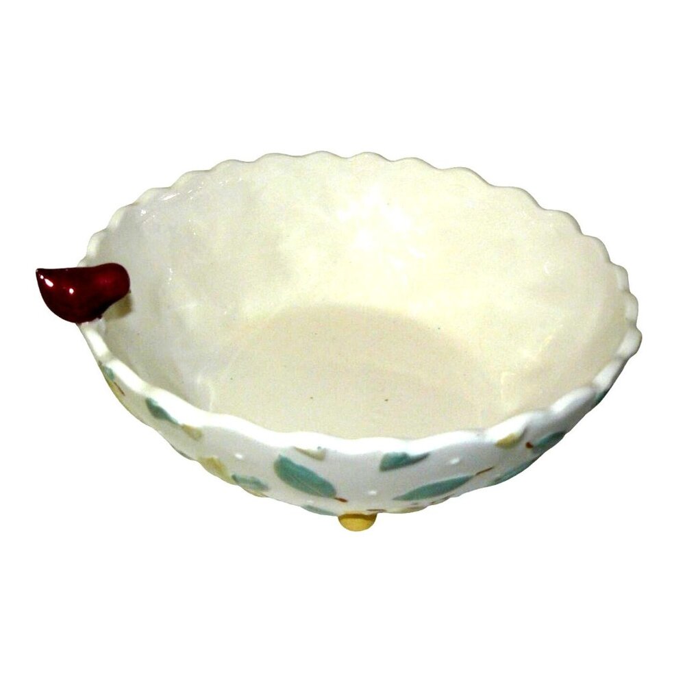 Ceramic Bowl Decor Bird Accent Michel & Co Scalloped Edges Leaf Pattern Vintage